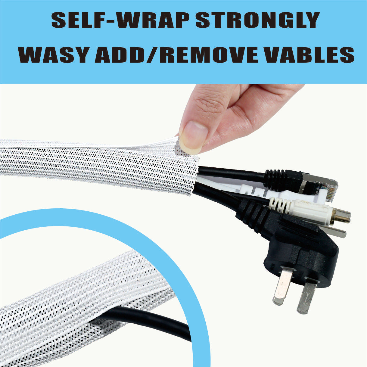 1" - 200ft Plastic Sleeve for Cable Management at Home and Office - White